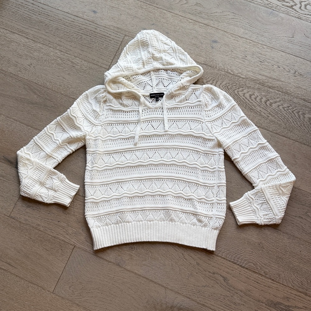 Like New Generation Love Cream Eyelet Crochet Hooded Sweater - RARE Retail: $300